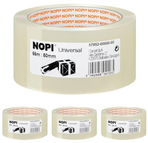 tesa NOPI Verpackungsklebeband Universal, 50 mm x 66 m, 45 my (Packung mit 4)