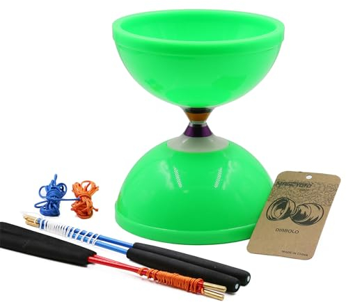 MAGICYOYO Diabolo Set de Jonglage MD01 Professionnel avec roulements à billes triple pour enfants, adultes et débutants,15 cm, avec 2 paires de bâtons en métal+ sac+ 2 jeux de cordes de rechange, Vert