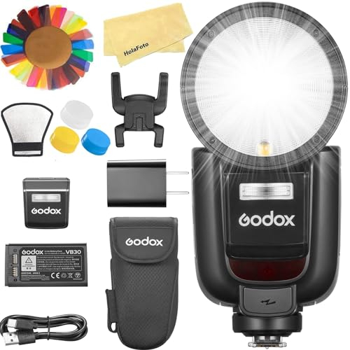 Godox V1 Pro C V1Pro C Rundkopf-Kamerablitz für Canon Flash Speedlite-Blitzgerät, 76 Ws 2,4 G TTL 1/8000 HSS, 500 Blitze mit voller Leistung, 1,3 s Recyclingzeit, 2980 mAh Li-Ionen-Akku