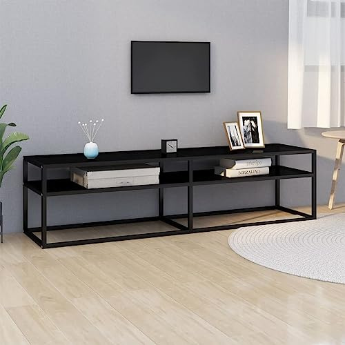CKioict Meuble TV DVD - Meuble TV - Noir - 160 x 40 x 40,5 cm - Verre trempé - Pour salon, salle de jeux