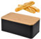 Ehuihuan Panera de Metal con Tapa Bambú, Adaptable Como Tabla de Cortar, Panera para Pan, Caja de Pan Grande, 33x18x13,5cm, Panera Rectangular Moderna Conservar Pastelería Horneado (Negro)