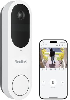 Reolink Video Doorbell, Akku Türklingel mit Kamera, 2K Kabellose Videotürklingel mit 1:1 Kopf-bis-Fuß-Ansicht, 2,4/5GHz WLAN, Personen/Fahrzeug/Paketerkennung, 2-Wege-Audio, Ohne Monatsgebühr (Weiß)