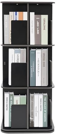 Drehbares Bücherregal 3 Ebenen Bücherregale mit Sicheres Ablenkblech Book Shelves für Schlafzimmer Arbeitszimmer Wohnzimmer Kinderzimmer (Schwarz)