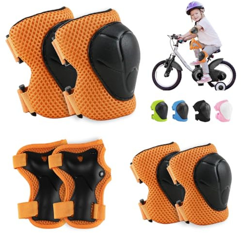 Kinder Knieschoner Set 6 in 1 Protektoren Set Schoner Inliner Schonersets Knieschützer Schutzausrüstung mit Handgelenkschoner und Ellenbogenschoner für Skateboard Inlineskates Hoverboard Fahrrad