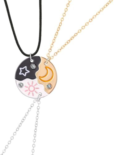 QEQSHQO 3 Stück Damen Halskette, Silber Freundschaftskette, BFF Ketten, Sonne Sternen Mond, Kristall Kette Anhänger, Geschenk, Personalisierter Schmuck