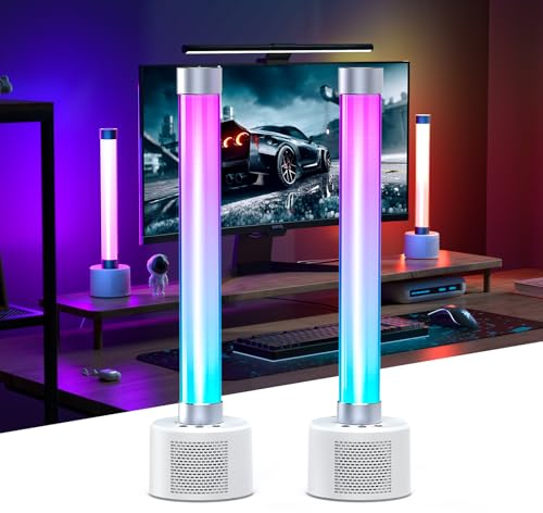 ZonQoonz 360° RGBW LED Light Bar con Altoparlanti, 34 cm Gaming Barra Luminosa con Bluetooth e Sincronizzazione Musica, Barra Luminosa Ritmica per Film PC TV Juego Decorazione