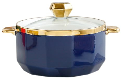 Yiustldd Soupière de Service en Porcelaine, soupière Ronde avec Couvercle en Verre, Bol à Soupe en céramique avec poignée pour décoration de Cuisine de Restaurant,Bleu