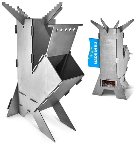 GRAFT Raketenofen inkl. Grillplatte Rocket Stove Stecksystem aus massivem 3 mm dickem Stahl | Feuerschale | Pelletofen | Holzofen | Campingkocher | Campinggrill | Holzkochherd