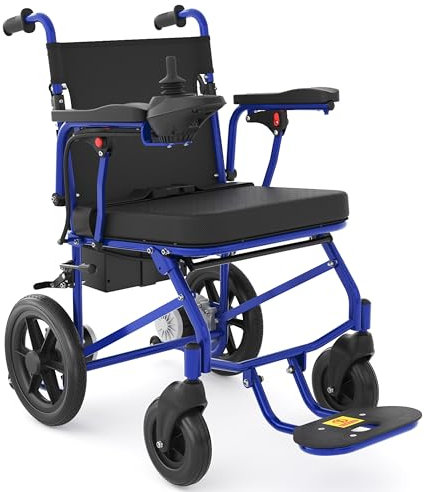 RehabRolls Elektrischer Rollstuhl Faltbar Leicht, Elektrische Rollstühle, 12KM Outdoor Elektrorollstuhl bis 120KG, Airline genehmigt,Leicht zu transportieren(Blau)