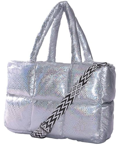 Avenly Puffer Bag Handbags for Women,Tasche Groß, Lightweight Gesteppte Tasche Damen,Puffer Tote Bag,Damenhandtasche,Crossbody Bag Damen Groß, Stepptasche Damen, Große Handtasche Damen (Silber)