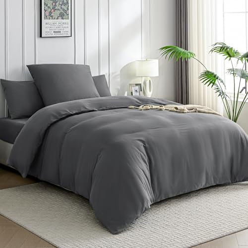 JELLYMONI Bettwäsche 135x200 Baumwolle Bettwäsche-Sets Grau Oeko-Tex 100% Gewaschene Baumwolle Bettbezug mit Reißverschluss und Kissenbezug 80X80 mit Umschlag Weich 2-Teilige Bettwäsche