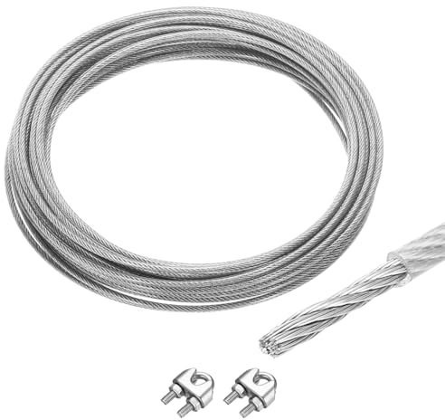 QUARKZMAN 10m Cable de Acero Inoxidable 304, 8mm OD Kit de Cuerda de Alambre con 2pcs Tornillo Mandril PVC Recubierto para Cuerda Tendedero, Suspensión, Planta Soporte, Transparente