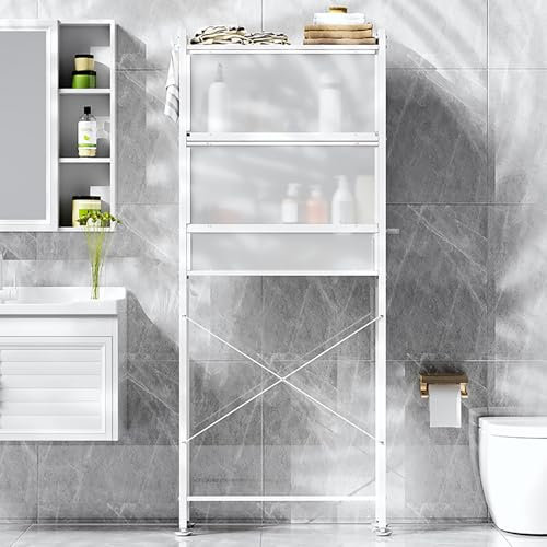 SuhoFutus Waschmaschinenregal 3 -Stock Waschmaschinenregal Überbau mit 2 Schrank -Staubdicht, Waschmaschine Überbau Badezimmer Regal, Weiß Toilettenschrank Badezimmer Platzsparer