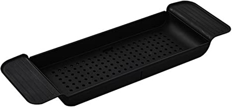 HAOHIZE Expandable Drain Bath Shelf Caddy Tray, Bathtub Tray Stable Placement Expandable Plastic Material Draining Design Bath Caddy Tub Table for Bathroom (Black)