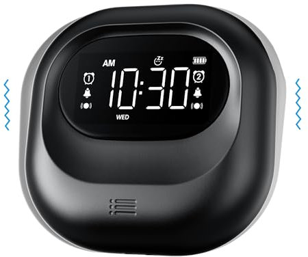 Mesqool Vibrating Alarm Clock for Heavy Sleepers - Battery Powered, Rechargeable Bed Shaker Under Pillow for Deaf - Loud for Bedroom and Travel