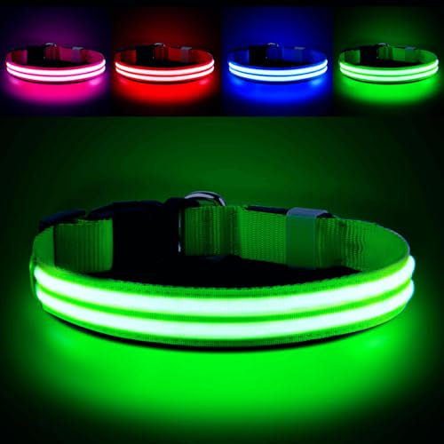 PcEoTllar Leuchthalsband Hund Aufladbar, Hundehalsband Leuchtend, Beleuchtetes LED Halsband für Hunde für Kleine Mittlere Große Hunde, Hunde Leuchthalsband Wasserdicht 3 Leuchtmodi, Grün-L