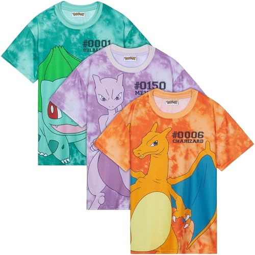 Pokemon T Shirt for Boys Teenagers Pikachu Top Pack of 1 or 3 Pack Short Sleeved Tee Soft Breathable Casual Anime Gifts for Boys