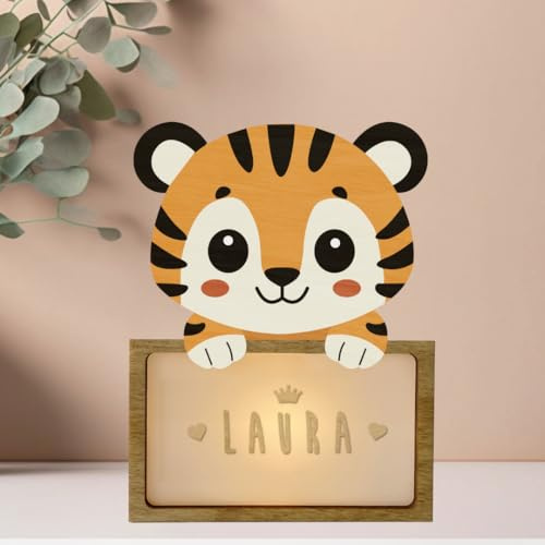 WONDEE Personalisierte Geschenke Baby, Nachtlicht Baby Tiger, Geschenke zur Geburt, Taufgeschenke für Mädchen und Jungen Personalisierte - Nachttischlampe kinder, baby geschenk personalisiert