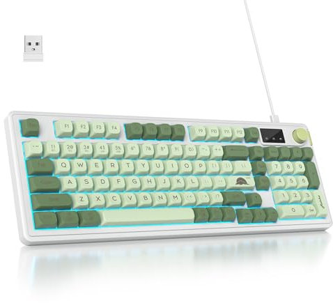 SOLIDEE 96% Wireless Membrane Keyboard with Knob,Triple Mode Wired/Bluetooth 5.0/2.4G,Gasket Structure&RGB Backlit,98 Silent Keys with Mechanical Feeling,Creamy Keyboard with Number Pad(Matcha)