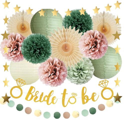 Bride to Be Deko Salbeigrün JGA Deko Grün Rosa Frauen Salbeigrün Junggesellinnenabschied Frauen Salbei Rosa Beige mit Bride to Be Banner Gold für Grün Bridal Shower Bachelorette Brautparty