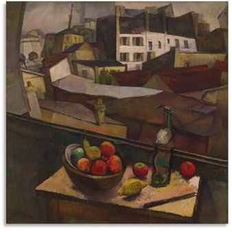 Diego Rivera Wandbild mit Messer und Obst vor dem Fenster, Wandkunstdruck, Leinwanddruck, Poster, Gemälde, Leinwand, Poster, Kunstwerke, Raum, ästhetisch, 40 x 40 cm