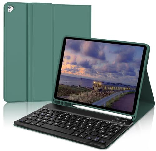 IVEOPPE Teclado iPad 6 Generación 9.7 2018, Funda Teclado Español Bluetooth Magnética Wireless para iPad 6a Gen/5a Gen/Pro 9.7/Air 2/Air 1, Verde
