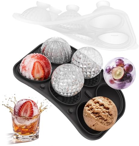 Eiswürfelform Silikon, Eiswürfelform Groß-5cm, BPA-Frei 6 Eiswürfelform Rund 3 Verschiedene Kugelförmige für Cocktail, Whiskey, Saft, Kaffee Eiskugel (Black)