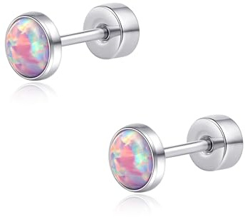 limerencia 20G Titan Ohrringe mit Flachem Rücken für Empfindliche Ohren, G23 Hypoallergenes Titan mit Simuliertem Opal, Ohrstecker mit Schraubverschluss für Knorpel Helix Tragus