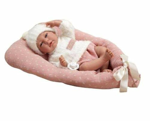 ARIAS Andie-Puppe Elegance, 40 cm, Kleid mit rosa und weißer Wolle, Ihr Gewicht ist so echt, DASS sie wie EIN echtes Baby aussieht, inklusive Schnuller und Kissen, Spielzeug für Kinder Aller