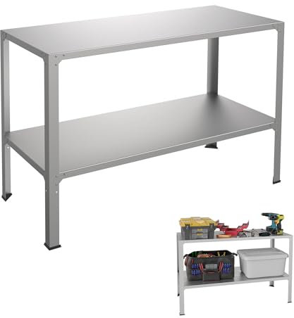 YRHome 2-Ebenen Schwerlastregal Lagerregal Kellerregal 114 × 50 × 80 cm Stahlgestell Werkstattregal Steckregal Metallregal Pflanzenregal verzinkte einfache Montage Tragkraft bis 300KG (1 Stück)