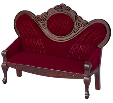 AHANDMAKER Miniaturzubehör Mini Vintage Rot Holz Geschnitzten Sofa Für Handgefertigte Wohnaccessoires