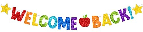 Welcome Back Girlande,Glitzer Willkommen Zurück Herzlich Willkommen Girlande für Klassenzimmer Schule Saison Familie Partei Dekoration