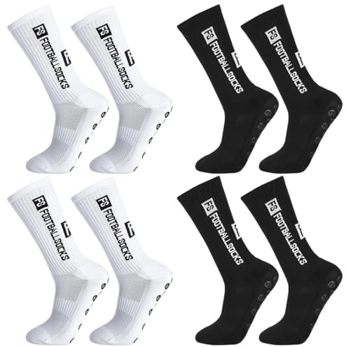 THQAE 4 Paare Fußballsocken für Herren Damen, football socks, Sportsocken Fußball Anti Rutsch Grip Fußball Socken 39-46 Rutschfeste Sportsocken für Fussball Basketball Laufen(FS)