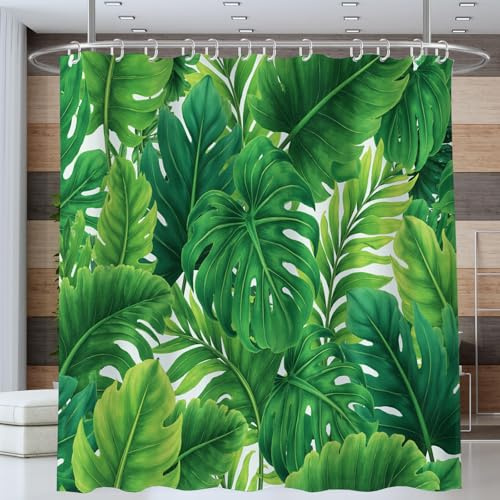 Cortina De Baño Monstera Verde Deliciosa - 180 * 180cm, Cortina De Ducha Planta Tropical, Verde Oscuro Cortinas De Baño De Poliéster Impermeable Lavable Cortinas Ducha con Ganchos