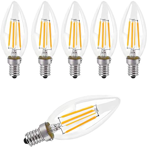 WULUN E14 4W Dimmbare LED Lampe, Replace to 35W, 3000K Warmweiß, 400LM, Klare Filament, Retro-Energiesparlampe, AC 220V, für Kronleuchter Tischlampen Wandlampen, 6 Stück