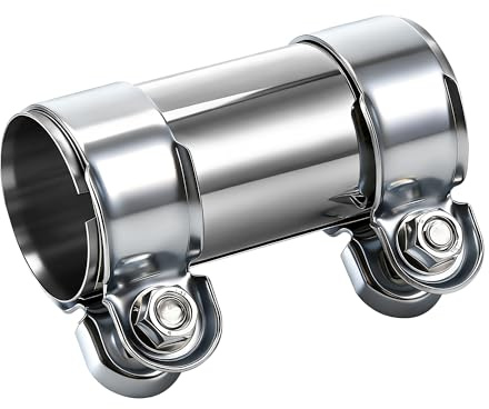 Huiguli Auspuffschelle 50mm, Edelstahl Auspuffschelle mit Doppelschelle, Rost und Hitzebeständig Rohrverbinder Auspuff Reparaturset Passend für Motorräder und Autos(Ø 50 mm/L 125 mm)