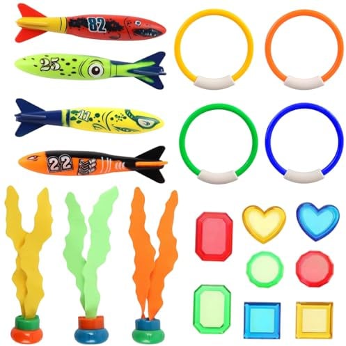 Yhjxly 19 stycken undervatten dykleksaker set för barn, dykringar, torpedos, piratskatter, alger, sommarpoolparty, present för pojkar och flickor från 4–12 år