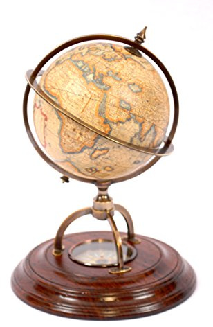 BED BATH & BEYOND Globe 'Mercator' mit Kompass, Holzsockel und Bronzebeschläge, Durchmesser 14,5 cm x 21 cm