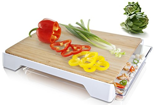 Tomorrow's Kitchen 4685260 - Tabla de cortar de bambú con cajón recogedor, color blanco