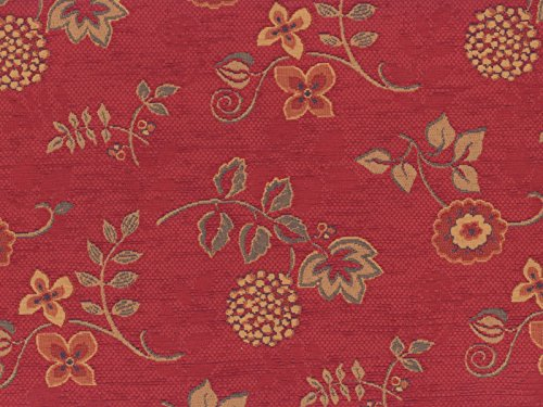 Landhaus Möbelstoff Ellmau Farbe 52 (rot) mit biologischem Fleckschutz - modernes Chenille-Flachgewebe (gemustert, floral, Blumen) Polsterstoff, Stoff, Bezugsstoff, Eckbank, Couch, Sessel, Hussen, Kissen