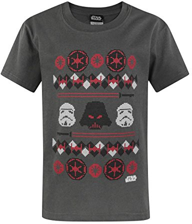 Star Wars Darth Vader Fair Isle Christmas Charcoal Short Sleeve Boy's T-Shirt