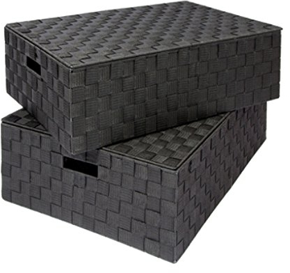 EHC Set of 2 Underbed Storage Box Chest Basket With Lid - Black