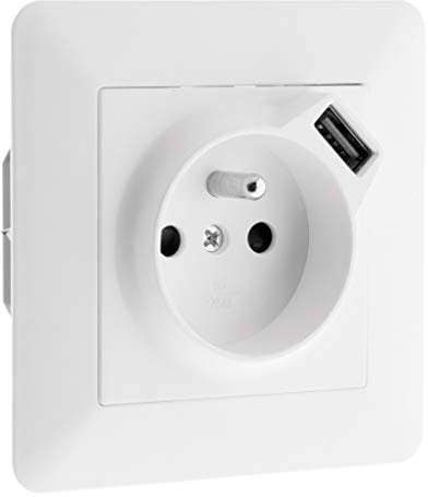 Prise 2P+T 16A équipée d'un port USB (2,4A) Blanc - Artezo