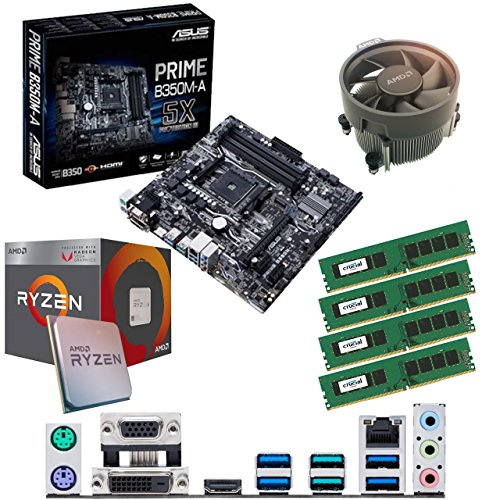 Components4All AMD Ryzen 3 2200G 3.5Ghz (Turbo 3.7Ghz) Quad Core CPU, ASUS Prime B350M-A Motherboard & 32GB 2133Mhz Crucial DDR4 RAM Pre-Built Bundle