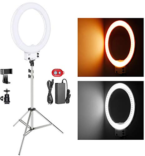 NEEWER 18 Zoll dimmbares weißes LED Ringlicht mit silbernem Lampenständer Licht Set mit weicher Filter Zubehörschuh Adapter Handyhalter für Make up Video