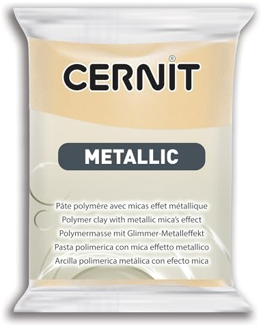 CERNIT CE0870056045C - Block Modelliermasse (Polymer) METALLIC, ofenhärtend, sofort gebrauchsfähig, 56g, geeignet für DIY, Schmuck und Figuren, für Einsteiger und Hobbykünstler, Champagner, 1 Stück