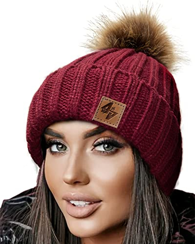 4sold Herren Beanie Mütze Warme Wintermütze mit Weichem Innenfutter Gefütterte Strickmütze Ski Pom Wooly with Full Cosy Fleece-Futter Kastanienbraun