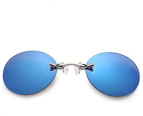 Sport-Sonnenbrillen, Vintage Sonnenbrillen, Fashion Clip On Nose Sunglasses Men Vintage Mini Round Sun Glasses Hacker Empire Matrix Morpheus Rimless Sunglasses UV400 Blue