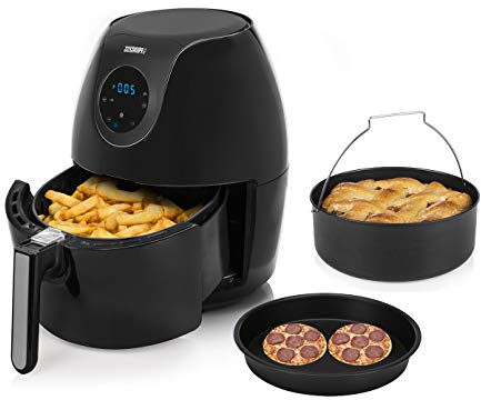 Freidora digital XXL de aire caliente con sartén para pizza y molde de 5,2 litros, con pantalla digital, sin aceite