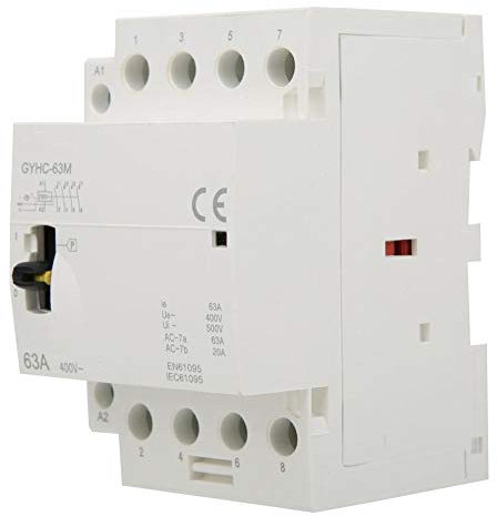 220V Contattore AC per Uso Domestico, Contattore CA per Guida DIN 4P 63A 50hz Mini Din Montaggio su Guida con Interruttore di Contattore Manuale (4NO)